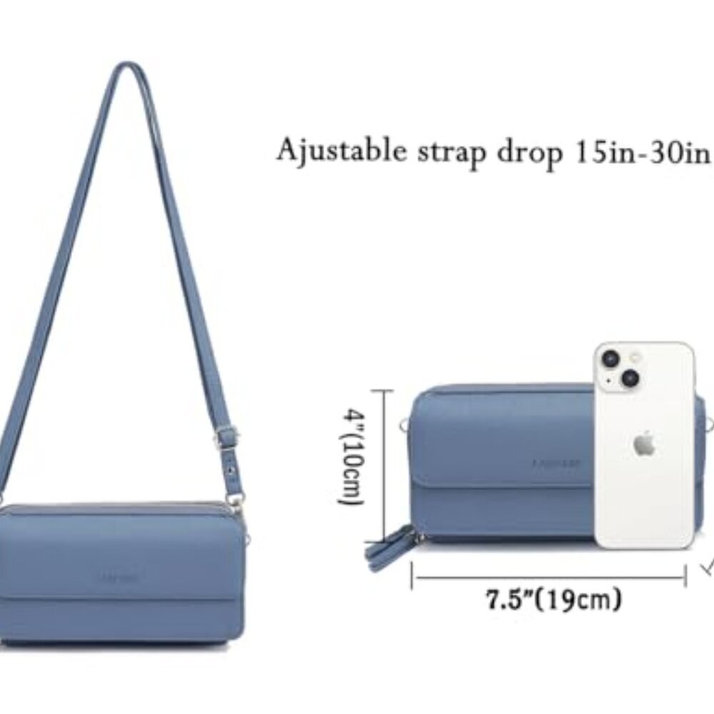 Vegan Leather RFID Crossbody Wallet Wristlet with Phone Pocket - Picture 6 of 8